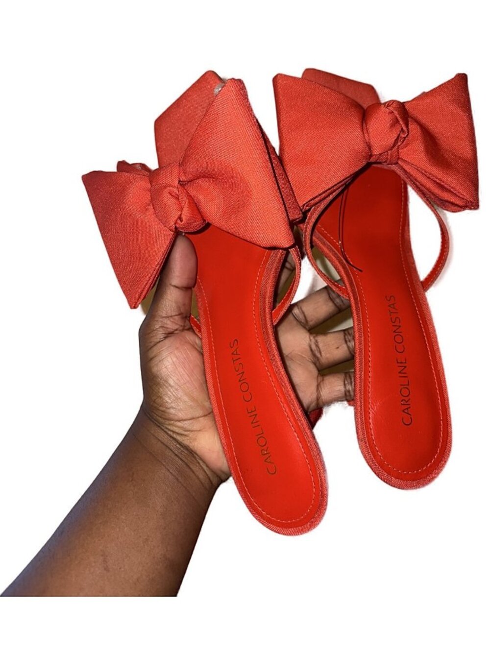Caroline Constas Whit Red Bow Heel Sandals 38.5 $380 Retail Statement Shoes